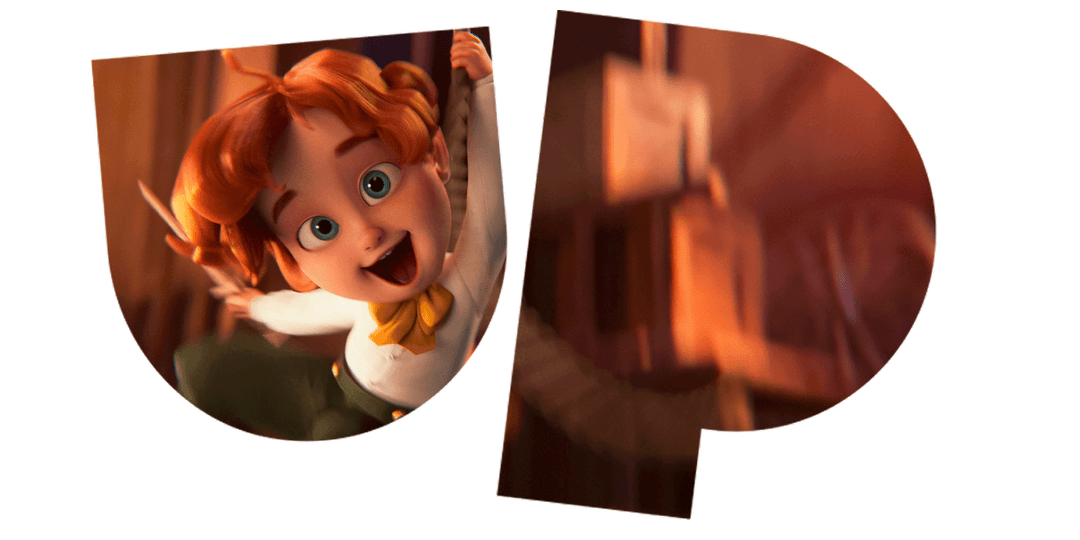 Animated boy named Walter with red hair and a yellow bowtie joyfully swinging, set against a blurred, warm-toned background from the King of Kings animated movie.